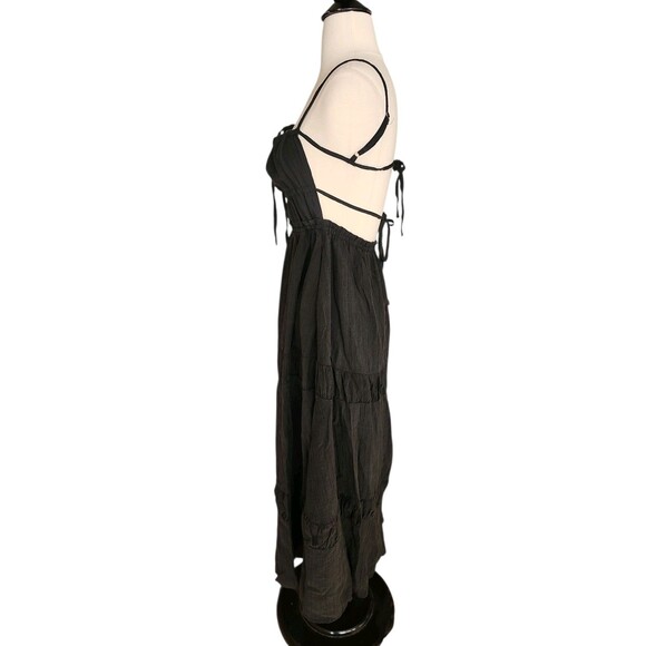 Fairy Grunge Boho Milkmaid Tiered Maxi Dress Womens Medium Black Beachy Cottage - Picture 3 of 9